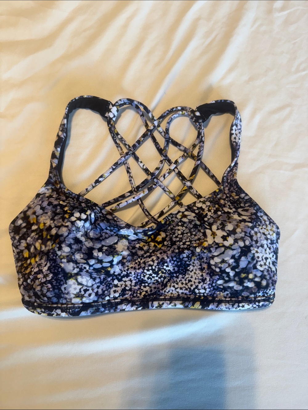 lululemon athletica Navy, White & Yellow Floral Crisscross Sports Bra